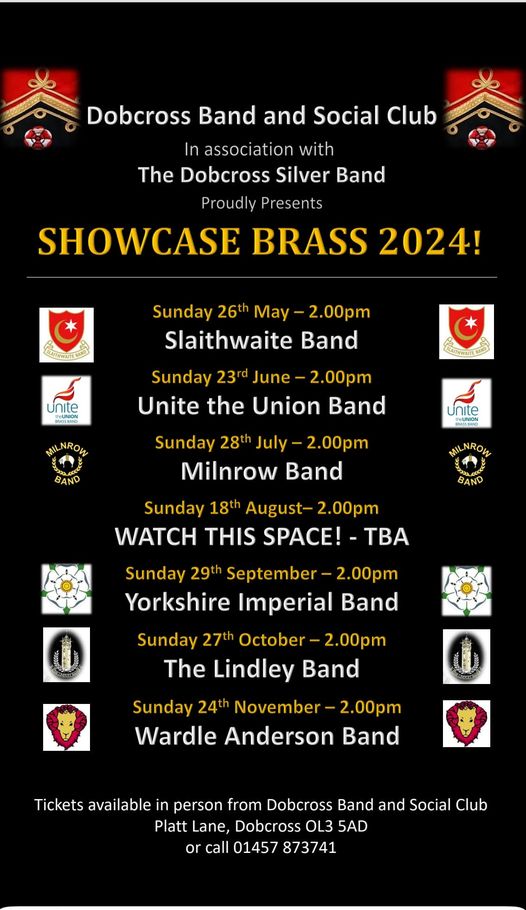 Showcase Brass dates at Dobcross Band Club 2024 The Dobcross Silver Band